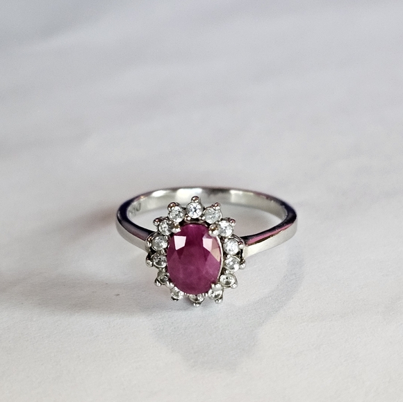 Authentic Montepuez Ruby & White Zircon Ring Platinum over 925 Sz 6! ❤️ - Picture 11 of 13